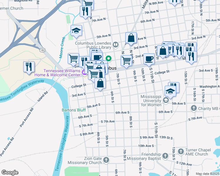 map of restaurants, bars, coffee shops, grocery stores, and more near 523 3rd Avenue South in Columbus