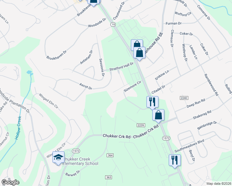 map of restaurants, bars, coffee shops, grocery stores, and more near 221 Khaki Court in Aiken