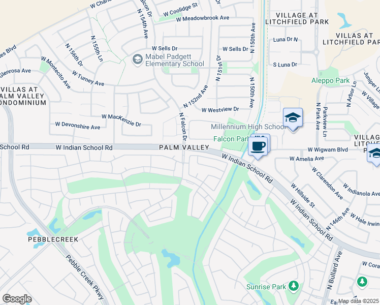 map of restaurants, bars, coffee shops, grocery stores, and more near 15202 West Vale Drive in Goodyear