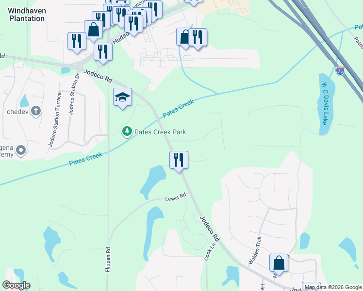 map of restaurants, bars, coffee shops, grocery stores, and more near 118 Acadian Drive in Stockbridge