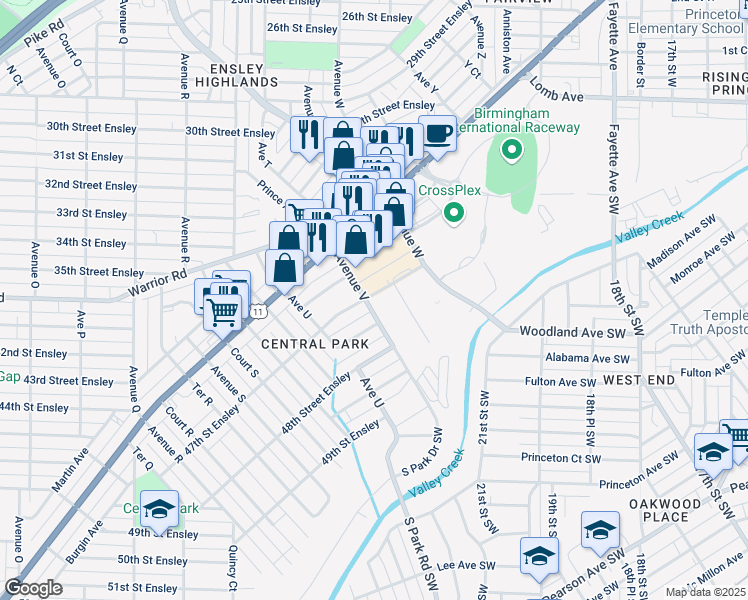 map of restaurants, bars, coffee shops, grocery stores, and more near 4701 Avenue V in Birmingham