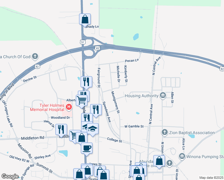 map of restaurants, bars, coffee shops, grocery stores, and more near 400 Lamar Street in Winona