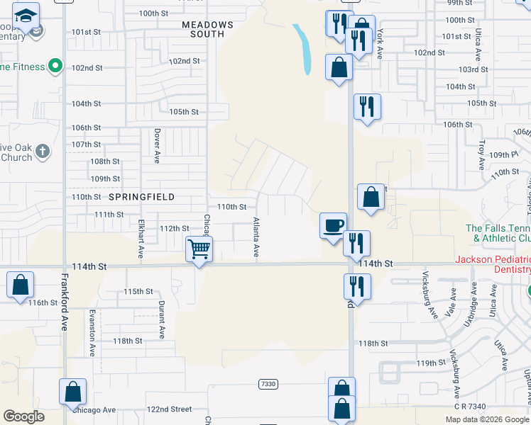map of restaurants, bars, coffee shops, grocery stores, and more near 11006 Slide Road in Lubbock