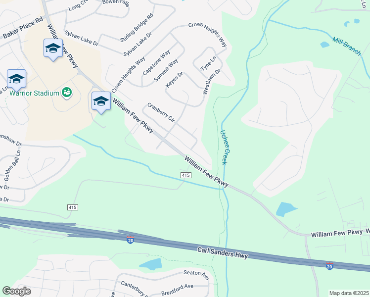 map of restaurants, bars, coffee shops, grocery stores, and more near 416 Millwater Court in Grovetown