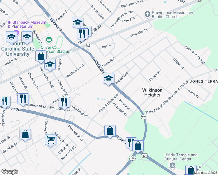 map of restaurants, bars, coffee shops, grocery stores, and more near 790 Whittaker Parkway in Orangeburg