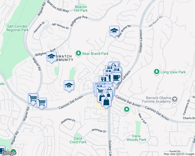 map of restaurants, bars, coffee shops, grocery stores, and more near 55 Shorebreaker Drive in Laguna Niguel