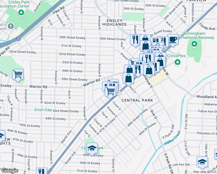 map of restaurants, bars, coffee shops, grocery stores, and more near 4232 Terrace South in Birmingham