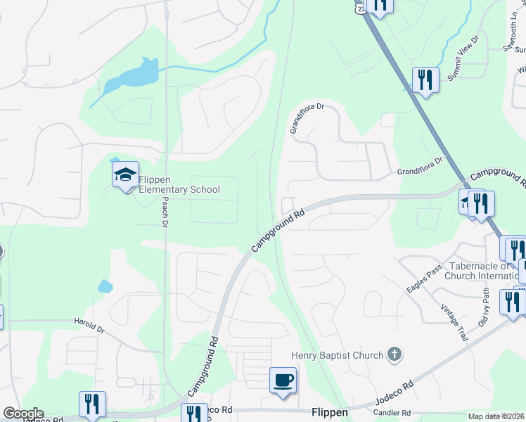 map of restaurants, bars, coffee shops, grocery stores, and more near 55 Sunhigh Street in McDonough
