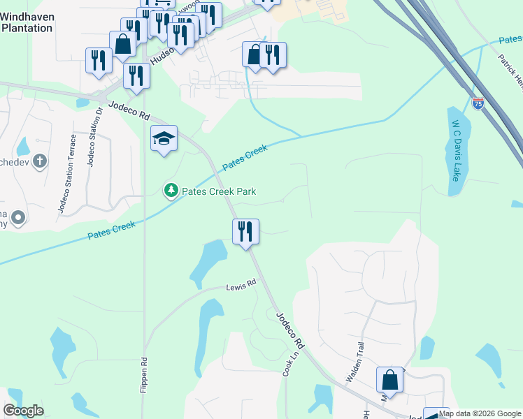 map of restaurants, bars, coffee shops, grocery stores, and more near 118 Acadian Drive in Stockbridge