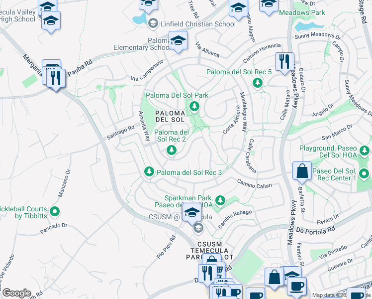 map of restaurants, bars, coffee shops, grocery stores, and more near 31983 Calle Novelda in Temecula