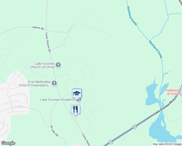 map of restaurants, bars, coffee shops, grocery stores, and more near 4610 Lake Oconee Parkway in Greensboro