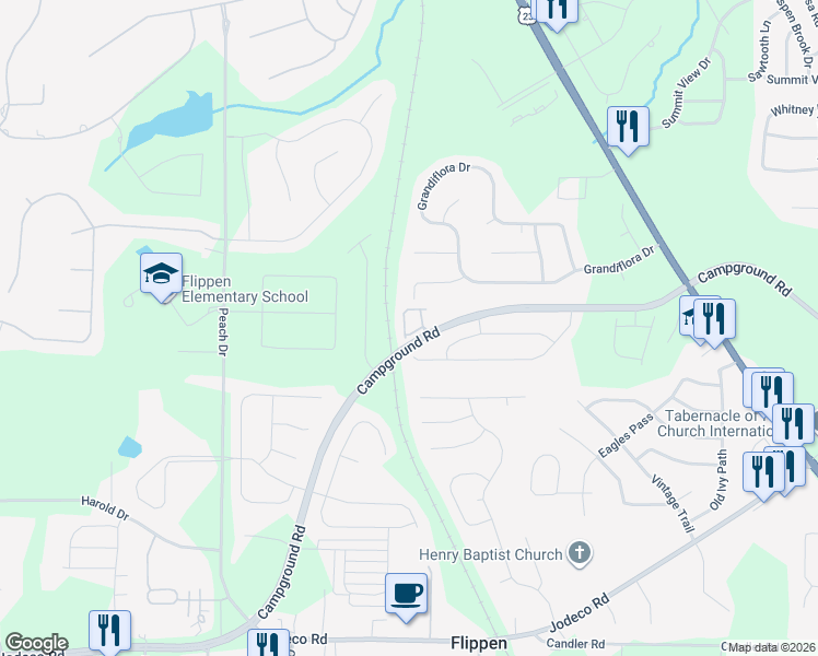 map of restaurants, bars, coffee shops, grocery stores, and more near 225 Grayson Trail in McDonough