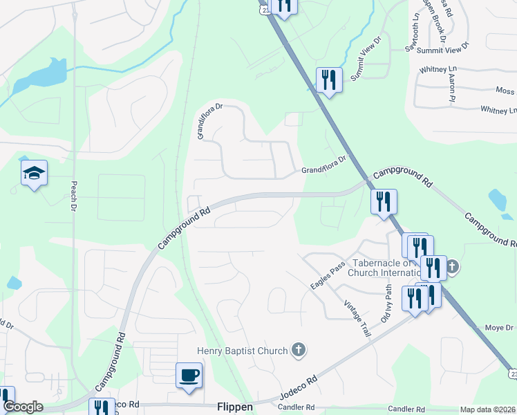 map of restaurants, bars, coffee shops, grocery stores, and more near 336 Bowfin Trail in McDonough