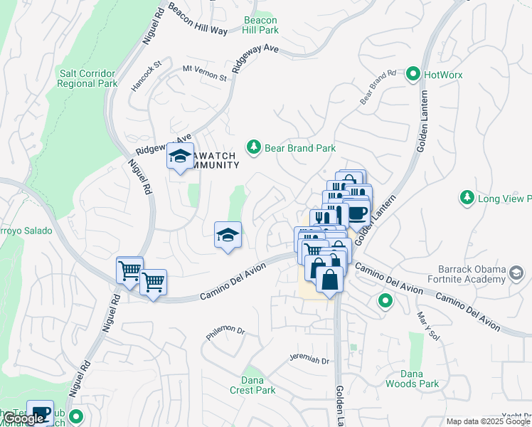 map of restaurants, bars, coffee shops, grocery stores, and more near 6 Stoney Pointe in Laguna Niguel