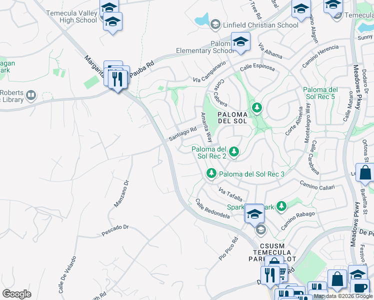 map of restaurants, bars, coffee shops, grocery stores, and more near 31710 Corte Esparza in Temecula