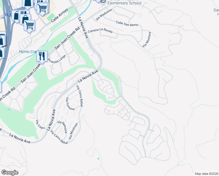 map of restaurants, bars, coffee shops, grocery stores, and more near 27931 Via De Costa in San Juan Capistrano
