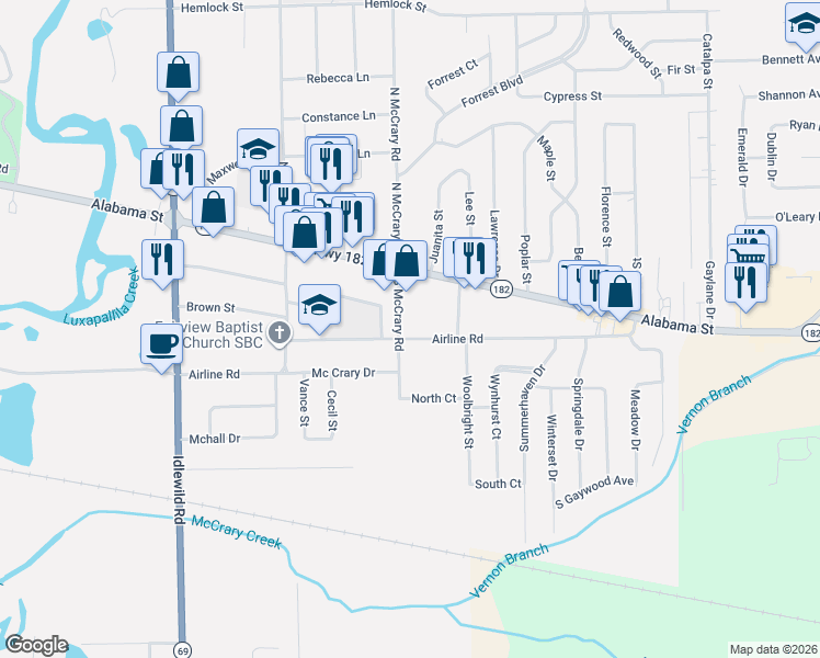 map of restaurants, bars, coffee shops, grocery stores, and more near 157 South McCrary Road in Columbus