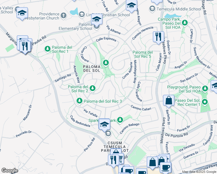 map of restaurants, bars, coffee shops, grocery stores, and more near 43425 Corte Logrono in Temecula