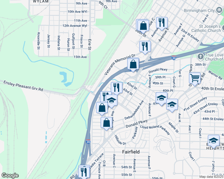 map of restaurants, bars, coffee shops, grocery stores, and more near 314 44th Street North in Fairfield