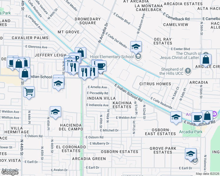 map of restaurants, bars, coffee shops, grocery stores, and more near in Phoenix