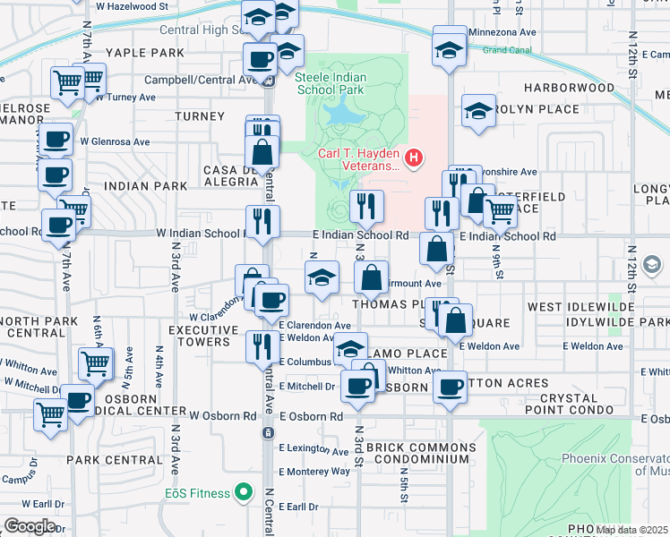 map of restaurants, bars, coffee shops, grocery stores, and more near 4010 North 3rd Street in Phoenix