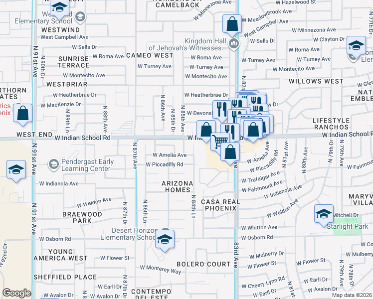 map of restaurants, bars, coffee shops, grocery stores, and more near 4005 North 85th Avenue in Phoenix