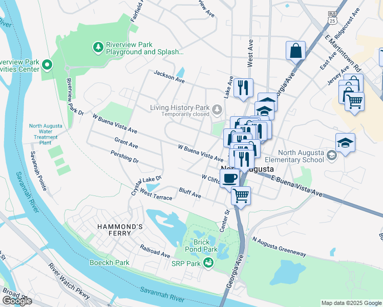 map of restaurants, bars, coffee shops, grocery stores, and more near 415 West Main Street in North Augusta