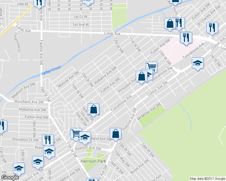 map of restaurants, bars, coffee shops, grocery stores, and more near 1328 Princeton Avenue Southwest in Birmingham