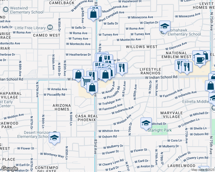 map of restaurants, bars, coffee shops, grocery stores, and more near 4029 North 82nd Avenue in Phoenix