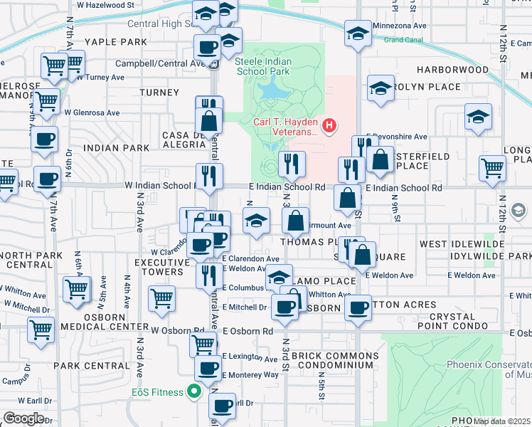 map of restaurants, bars, coffee shops, grocery stores, and more near 4010 North 3rd Street in Phoenix