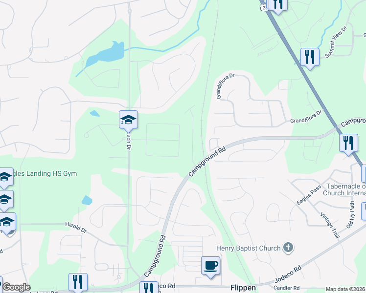 map of restaurants, bars, coffee shops, grocery stores, and more near 55 Sunhigh Street in McDonough
