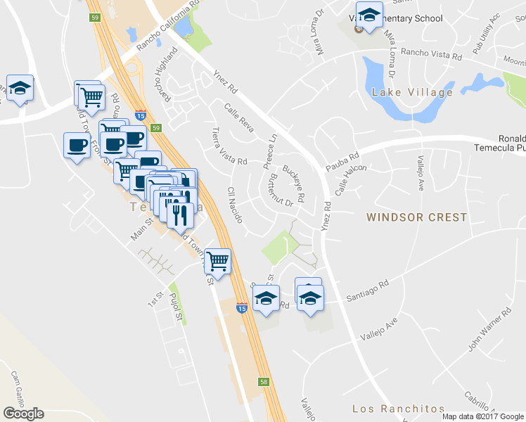 map of restaurants, bars, coffee shops, grocery stores, and more near 43460 Corte Rialto in Temecula