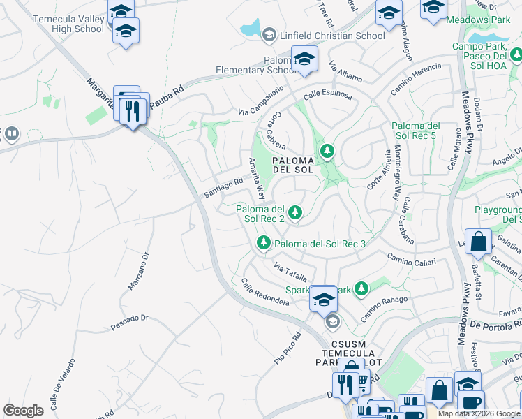 map of restaurants, bars, coffee shops, grocery stores, and more near 43400 Corte Barbaste in Temecula