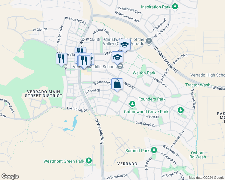 map of restaurants, bars, coffee shops, grocery stores, and more near 20881 West Court Street in Buckeye