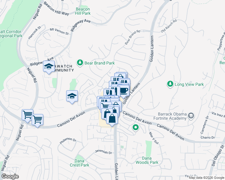 map of restaurants, bars, coffee shops, grocery stores, and more near 85 Shorebreaker Drive in Laguna Niguel
