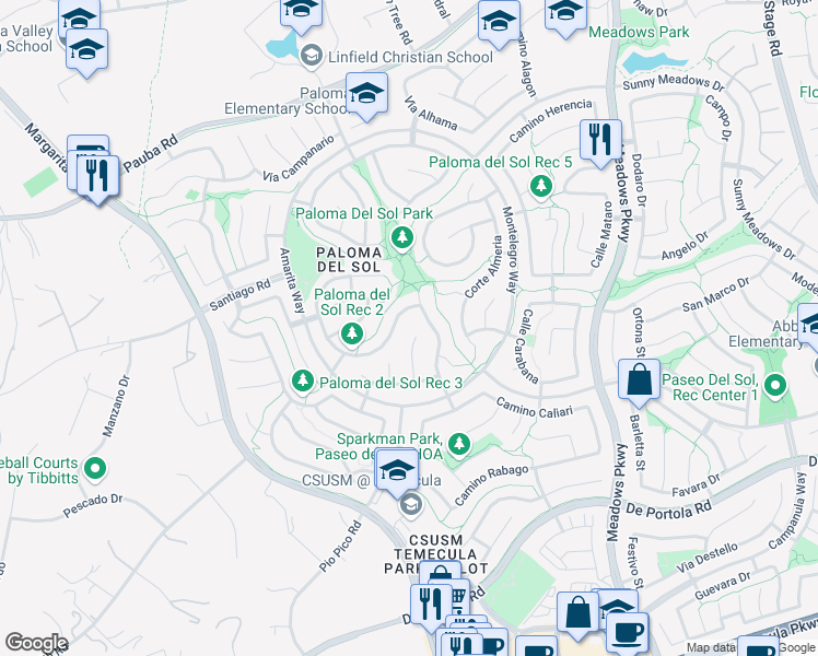map of restaurants, bars, coffee shops, grocery stores, and more near 43425 Corte Logrono in Temecula
