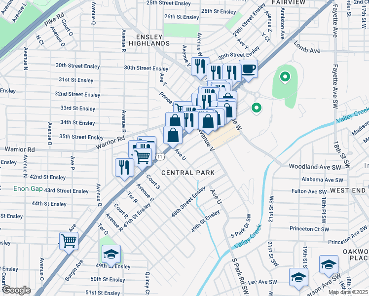 map of restaurants, bars, coffee shops, grocery stores, and more near 2112 46th Place Ensley in Birmingham