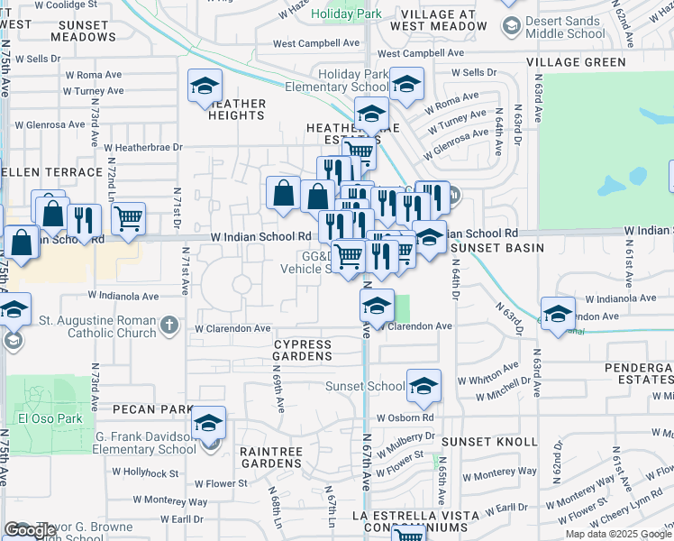 map of restaurants, bars, coffee shops, grocery stores, and more near 4016 North 67th Avenue in Phoenix