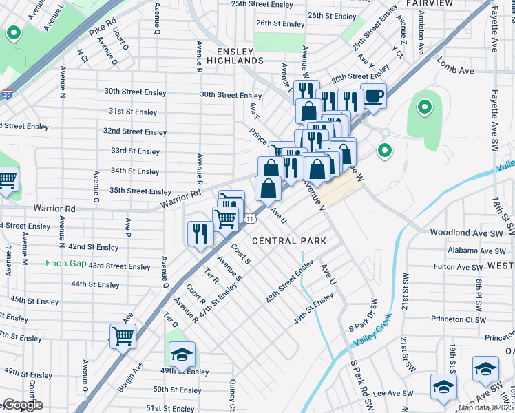 map of restaurants, bars, coffee shops, grocery stores, and more near 2012 Alabama 7 in Birmingham