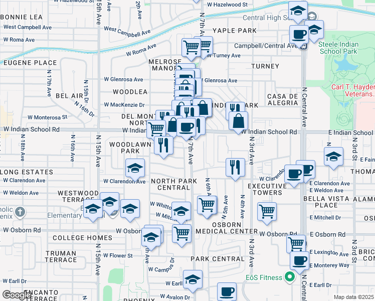 map of restaurants, bars, coffee shops, grocery stores, and more near in Phoenix