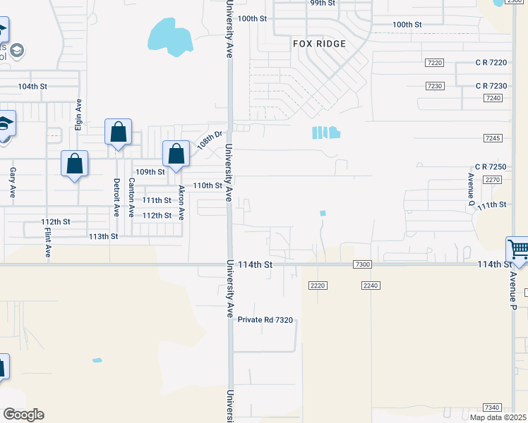 map of restaurants, bars, coffee shops, grocery stores, and more near 2305 109th Street in Lubbock