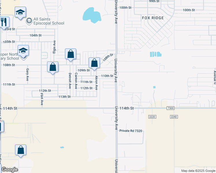 map of restaurants, bars, coffee shops, grocery stores, and more near 2506 112th Street in Lubbock