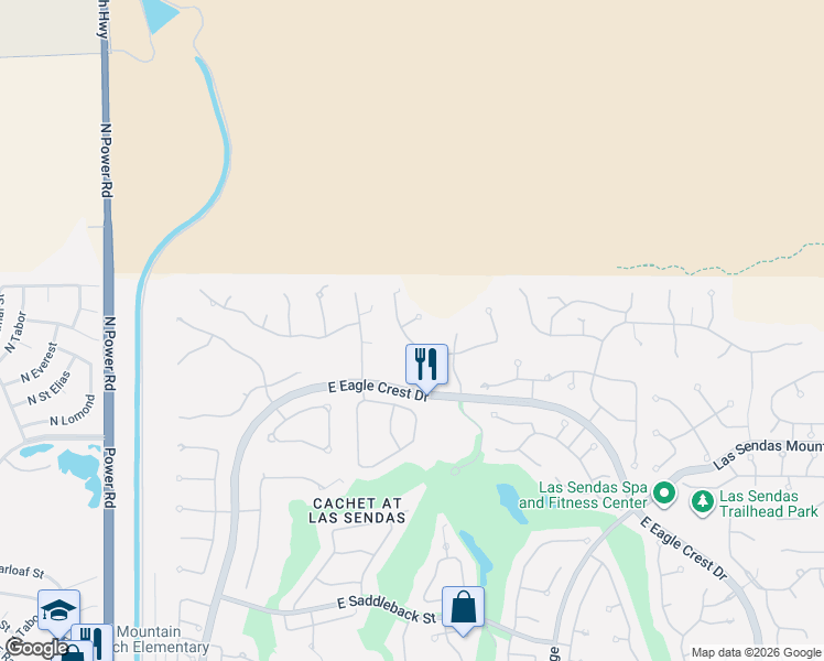 map of restaurants, bars, coffee shops, grocery stores, and more near 7336 East Forest Trail Circle in Mesa