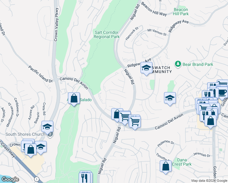 map of restaurants, bars, coffee shops, grocery stores, and more near 23962 Caravel Place in Laguna Niguel