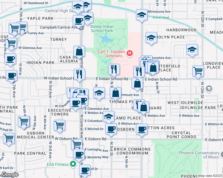map of restaurants, bars, coffee shops, grocery stores, and more near 4010 North 3rd Street in Phoenix