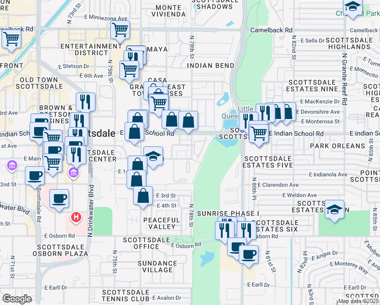 map of restaurants, bars, coffee shops, grocery stores, and more near 4016 North 78th Street in Scottsdale