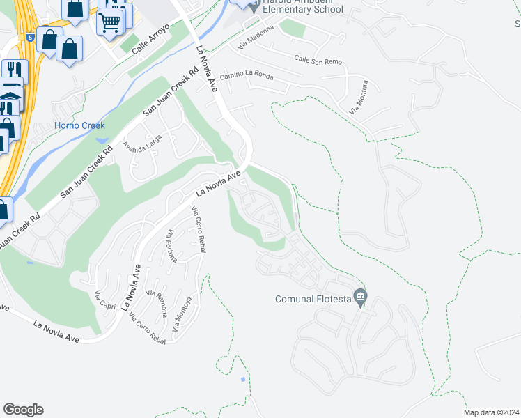 map of restaurants, bars, coffee shops, grocery stores, and more near 27931 Via De Costa in San Juan Capistrano