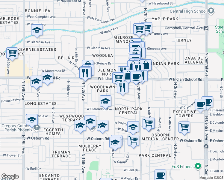 map of restaurants, bars, coffee shops, grocery stores, and more near 4010 North 11th Avenue in Phoenix