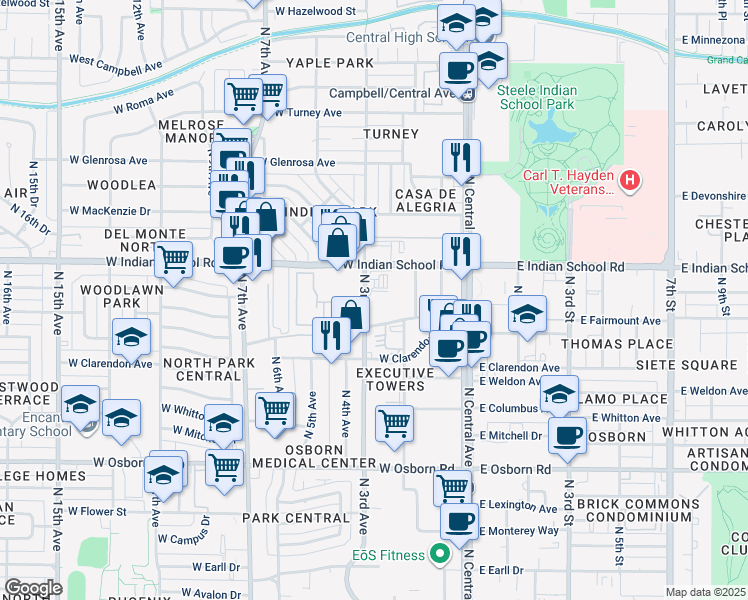 map of restaurants, bars, coffee shops, grocery stores, and more near 3993 North 3rd Avenue in Phoenix
