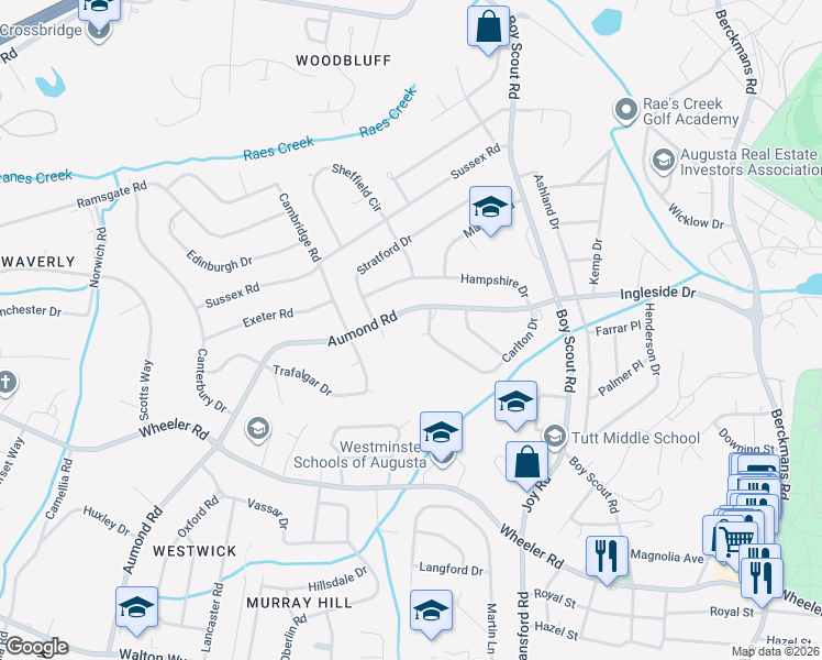 map of restaurants, bars, coffee shops, grocery stores, and more near 644 Carlton Drive in Augusta